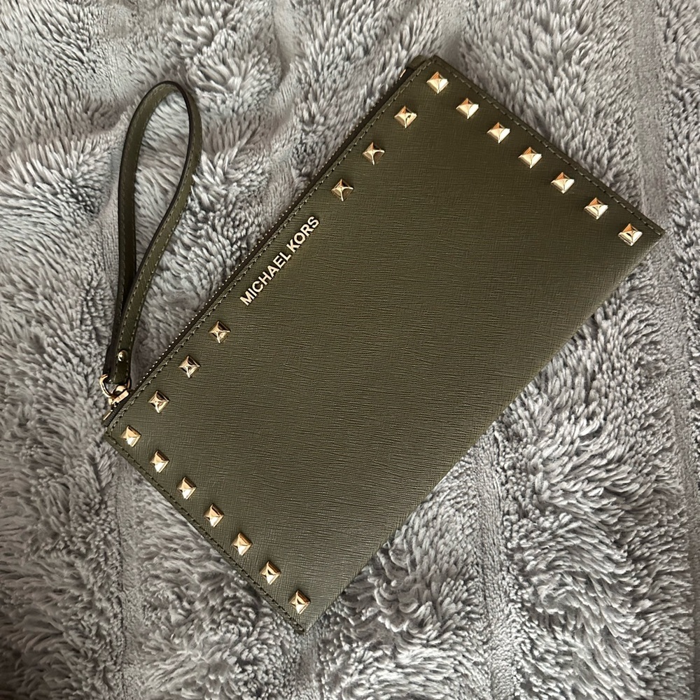 Michael Kors Olive Green Studded Wristlet